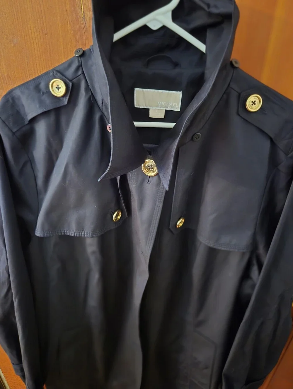 Woman Navy Trench Coat with Button Front